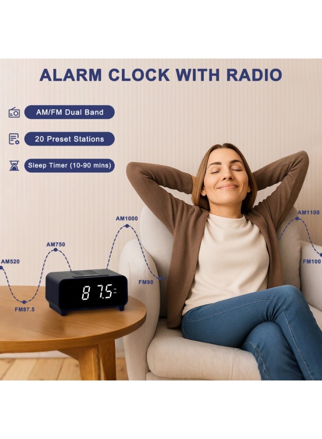 آي توما راديو الساعة مع راديو AM / FM ، إنذارات مزدوجة ، Snooze ، إعدادات ذاكرة مسبقة ، Dimmer ، موقت النوم ، 12 / 24 ساعة ، ساعة رقمية مع التحكم في الصوت ، ضوء الليل وشاشة LED بيضاء ساعة المنبه لغرفة النوم - Image 4